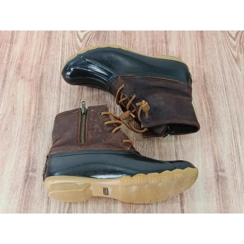 SPERRY Women's Saltwater Tan/Dark Brown Waterproof Duck Boots STS91176 Size 7.5